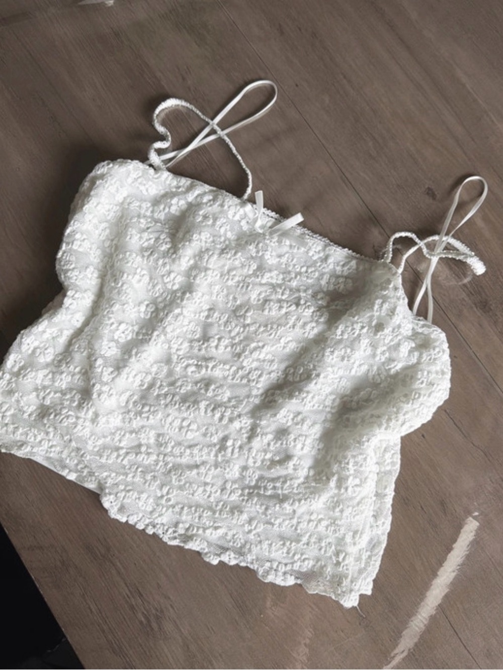 Delicate White Lace Camisole with Bow Detail